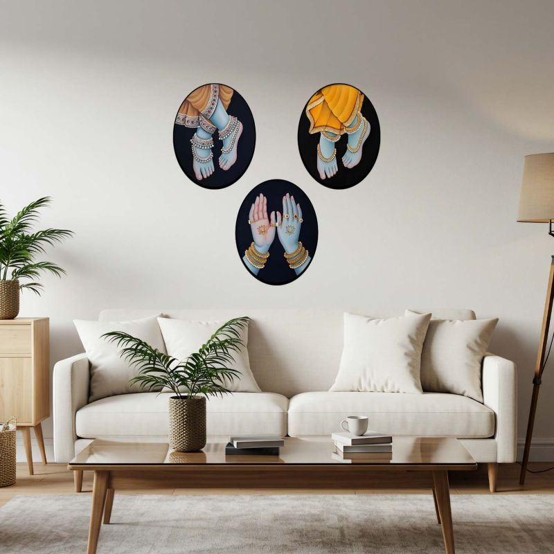 Lord Krishna Divine Wall Art Set   Spiritual Paintings  Modern & Traditional Home Interiors  Wall Décor for Living Room, Pooja Room & Office (Radha Krishna Wall Art)